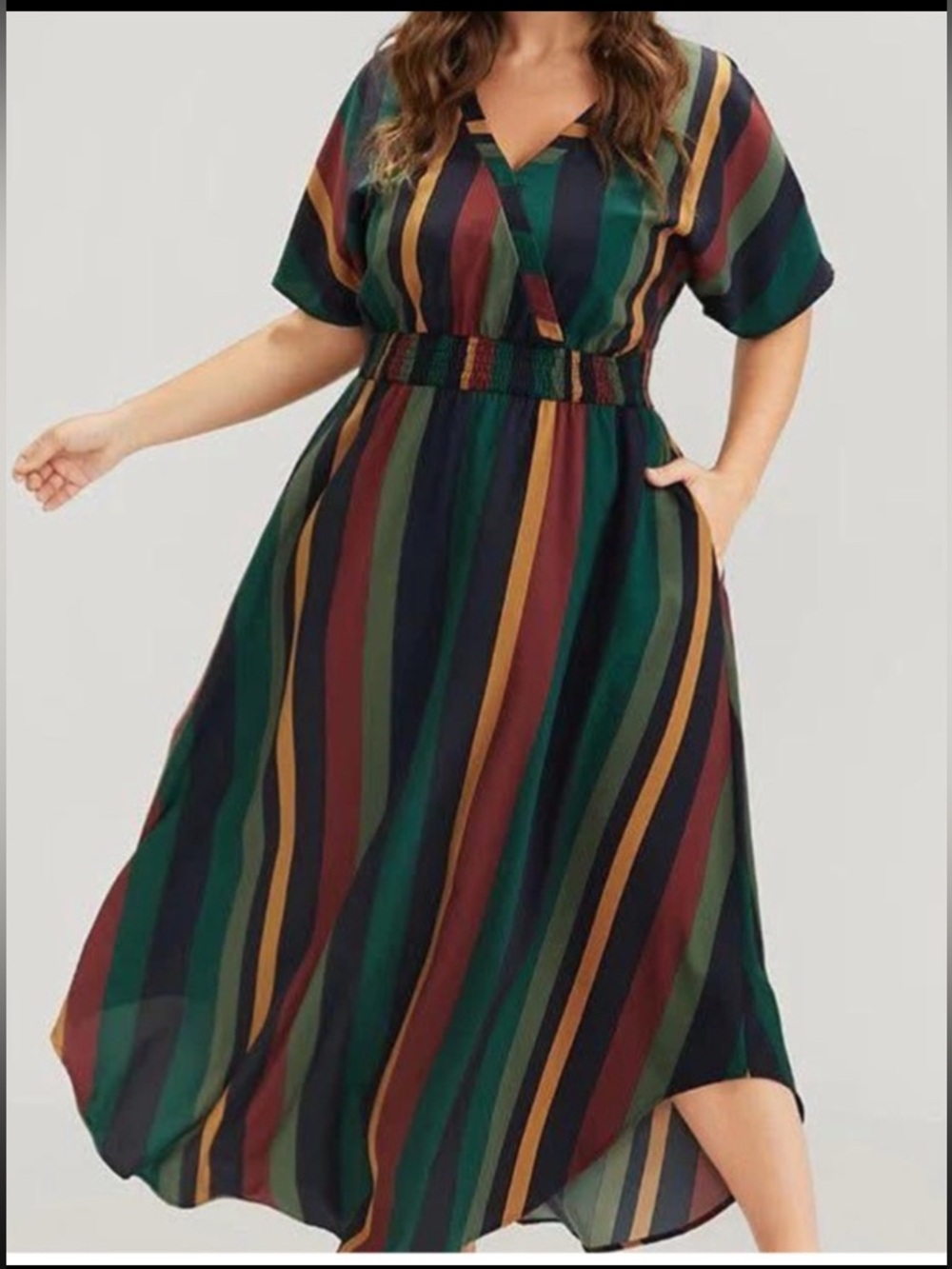 BloomChic Multicolor Striped Midi Dress - Navy, Red, Orange